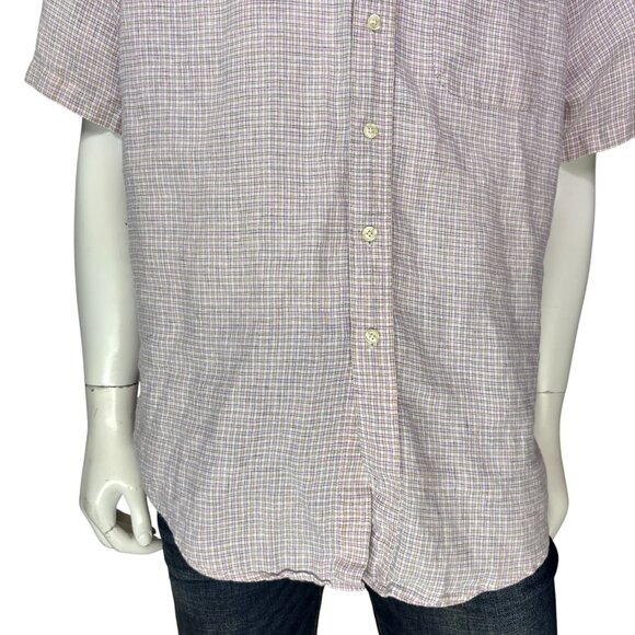 Brooks Brothers 346 Mens Linen Shirt Yellow Pink Check Short Sleeve Size L - Picture 5 of 12
